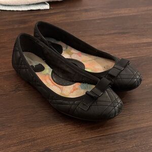 Women's Black Quilted Bow Ballet Flats